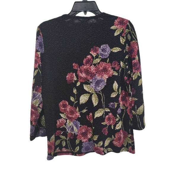 Alia Blouse Women's Size M Multicolor Floral Print 3/4 Sleeve Top Round Neck - Picture 10 of 11